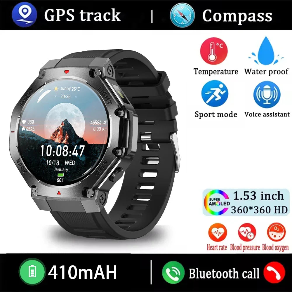 Smartwatch GPS Health Monitor - AMOLED Display, Bluetooth Calling, 3ATM Water-Resistant Fall 2025 Fitness Gift