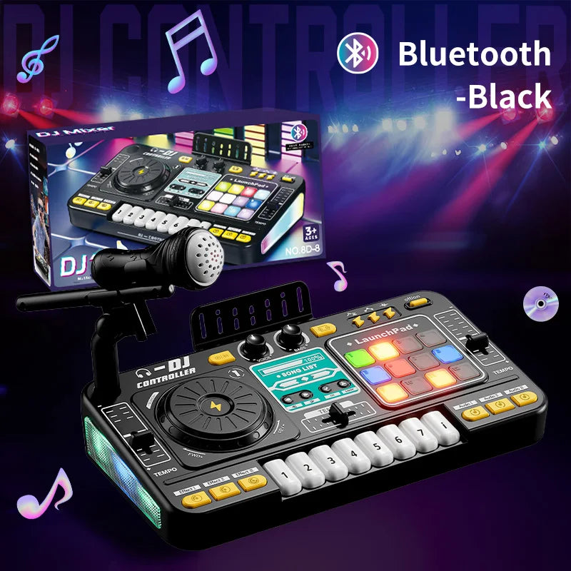 Kids2025 Edition DJ Mixer Toy With Microphone, Multifunctional Electronic Music Controller Educational Birthday Gift Fall