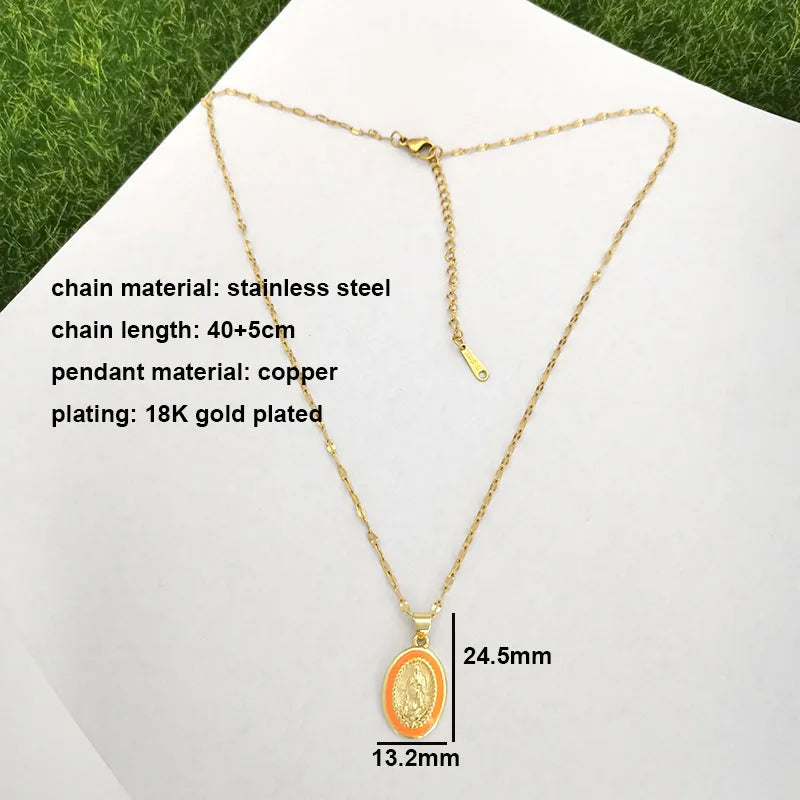 women's Timeless Virgin Mary pendant necklace - 18K gold-plated stainless steel link chain, for everyday wear