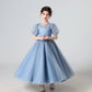 Plush Girls’ Lace-Embroidered Princess Dress - Puff Sleeve, Polyester, For Weddings and Parties
