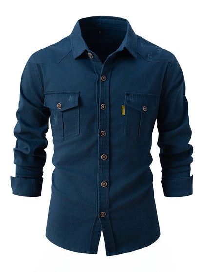 and Autumn Winter Men's Long Sleeve Shirt - Casual Stretch Cotton Linen Fashion Business Wear