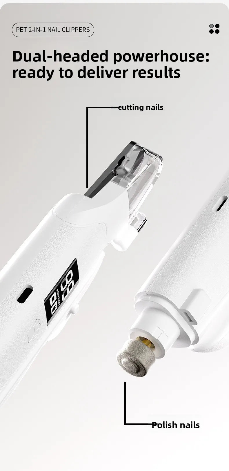 USB-C Battery-Powered Dog Cat Trimmer 2026 – 2-in-1 Pet Nail Clipper & Grinder with LED Blood Line Light
