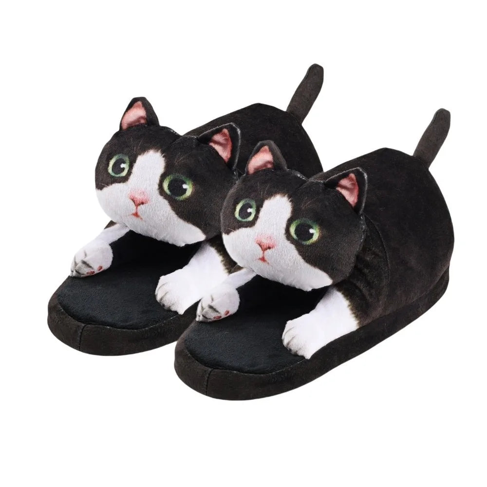 cozy hugging cat design, plush, indoor use and home lounging – Plush women's cat slippers