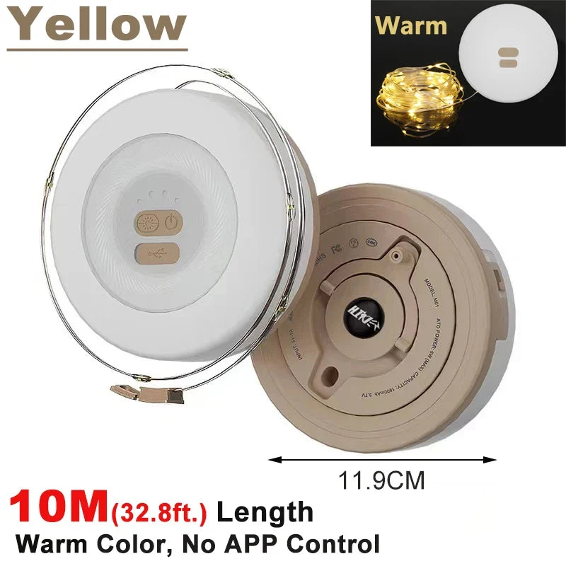 USB Battery-Powered Travel-Friendly Atmosphere Lantern Garden Tent Decor 2026 – 2-in-1 LED Reel Camping String Light