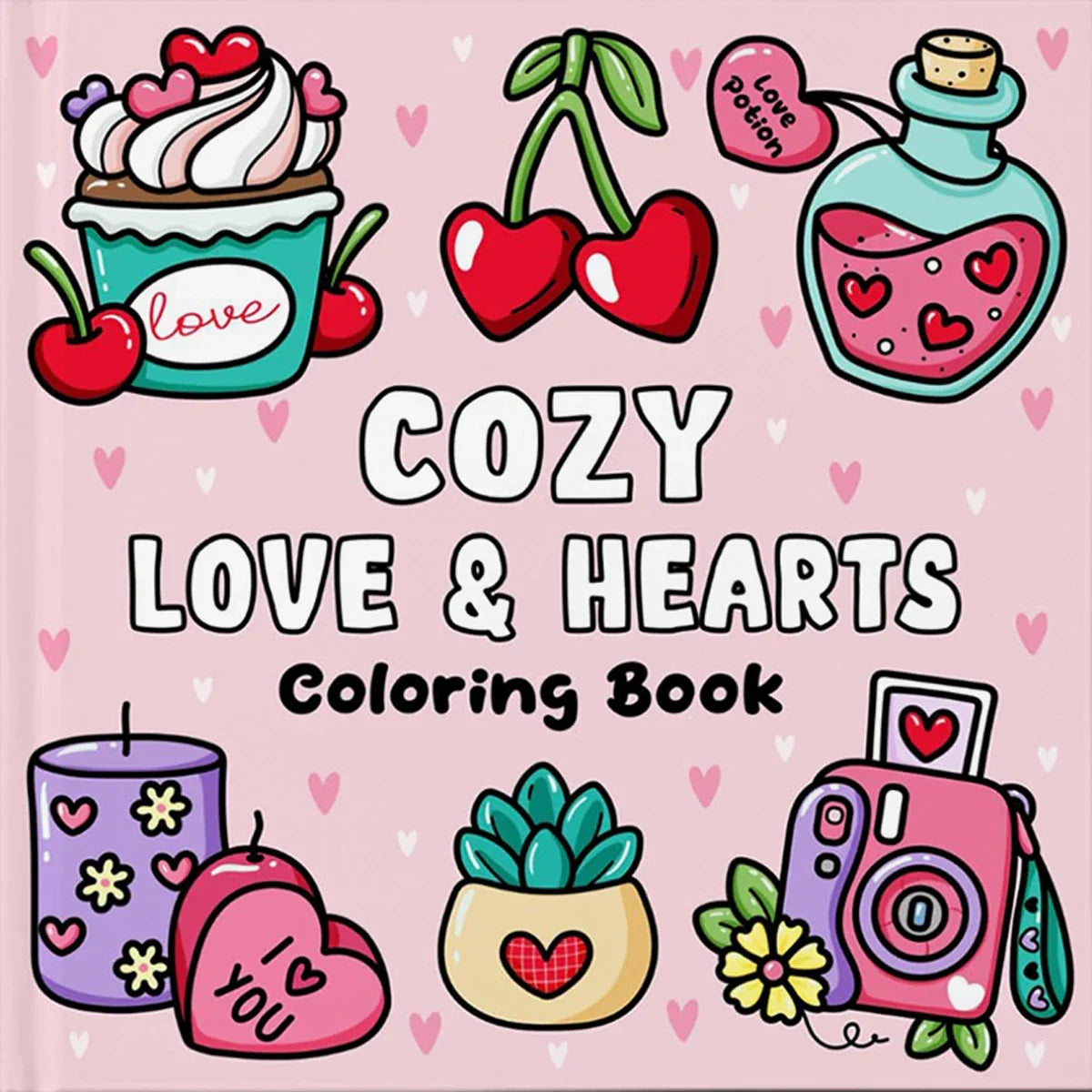 Book Coloring Adult Doodles Cozy Hearts Theme Fall 2025 Stress Relief Gift Idea
