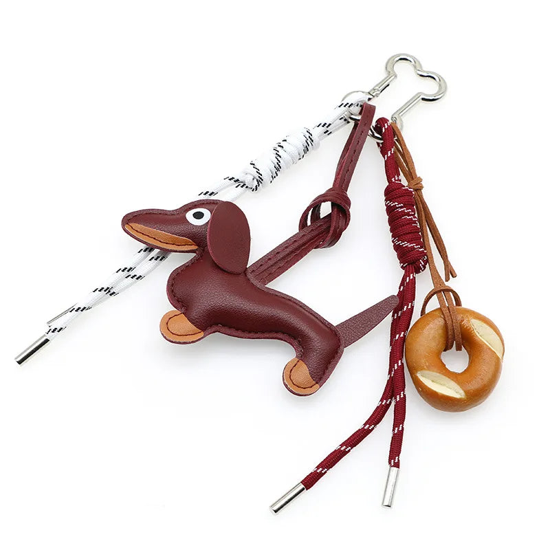 Pu Dachshund Leather Bag Charm Baseball Keychain Gift