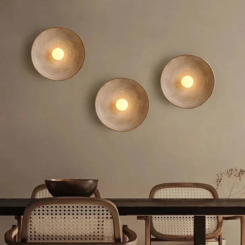 Japanese Japandi Resin Wall Lamp Retro Ribbed Shade Bedside