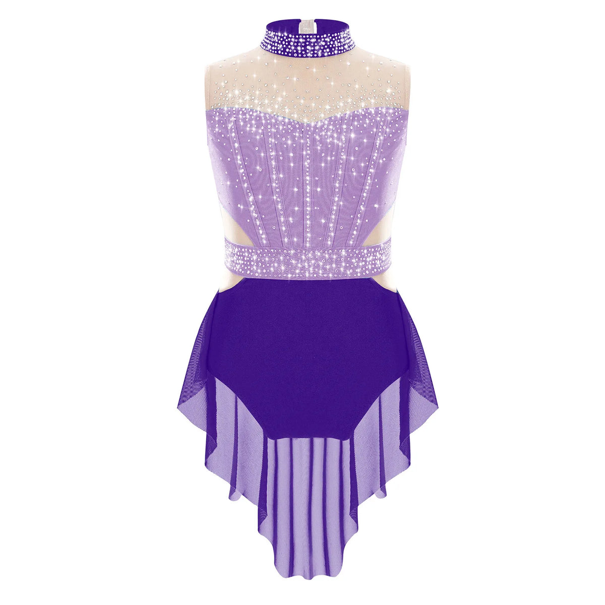 Light Girls' Leotard - Rhinestone Embellished, Mesh Skirt, Polyester/Nylon/Elastane, For Ballet, Gymnastics