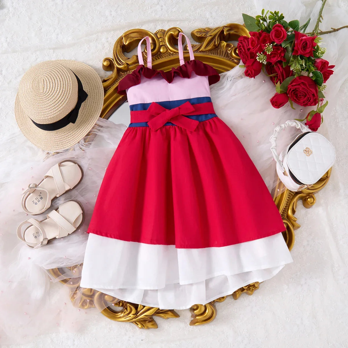 girls' Breathable dress - lace-up sling, sleeveless, flowy, polyester, for summer