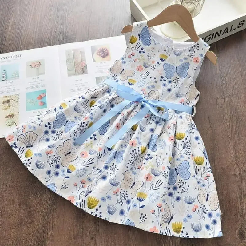 flowy a-line, floral butterfly print, casual wear for everyday adventures – Light girls’ dress
