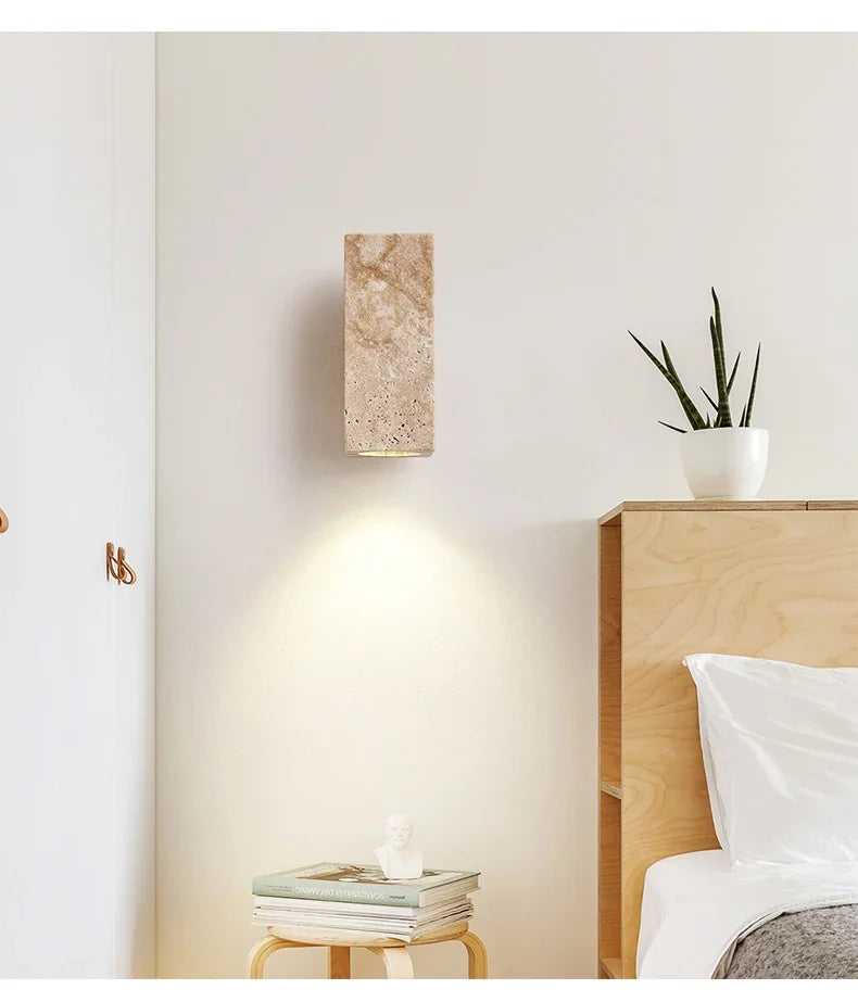 Yellow Japandi Marble LED Wall Sconce Wabi Sabi Bedside Light