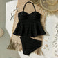 Light girls’ bikini set - two-piece, textured lace-like fabric, polyester, for summer beach vacation