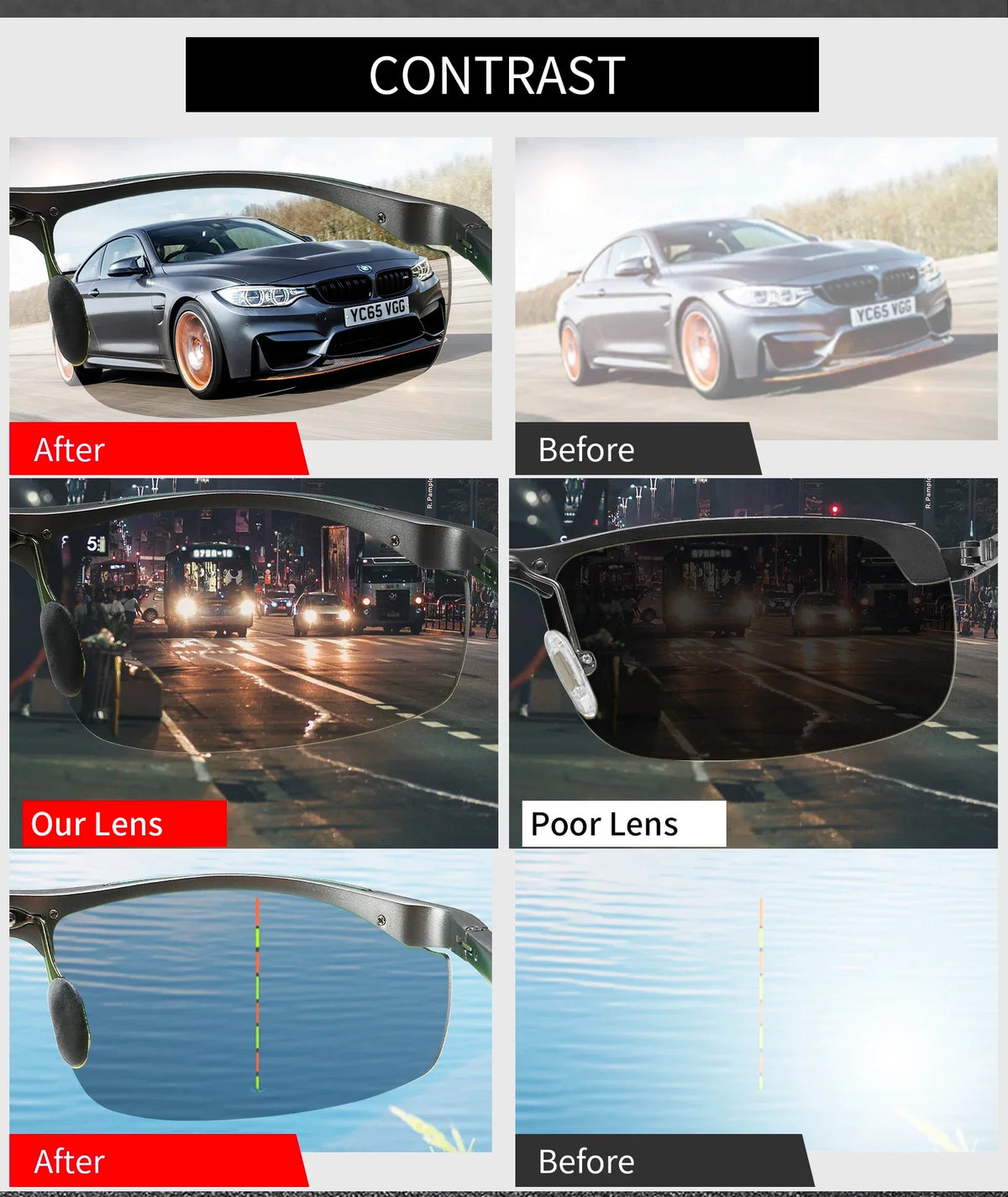 Sunglasses Photochromic Polarized UV400 Rimless Driving Glasses, Day Night Vision, Light Frame VT2173