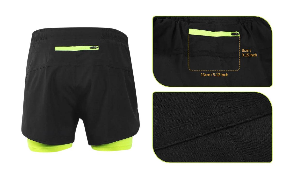 men's Stretchy 2-in-1 running shorts - longer liner, polyester blend, for jogging and gym