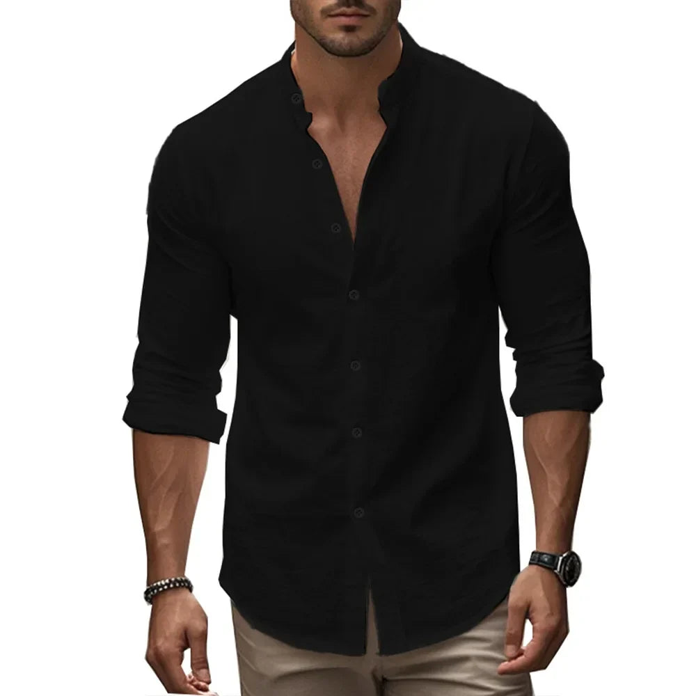 Men's Dress Shirt, Lightweight Linen Cotton Blend, Adjustable Fit, Casual and Formal Style, Summer Elegance, Various Colors-6