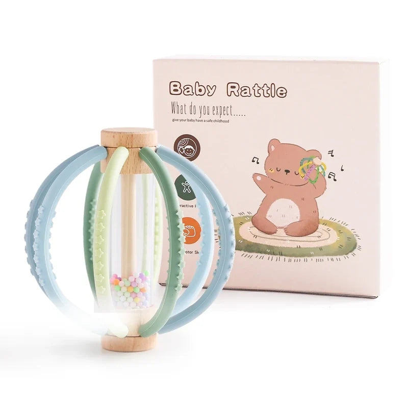 Rattle Baby Silicone Teether Wooden Newborn Sensory Toys