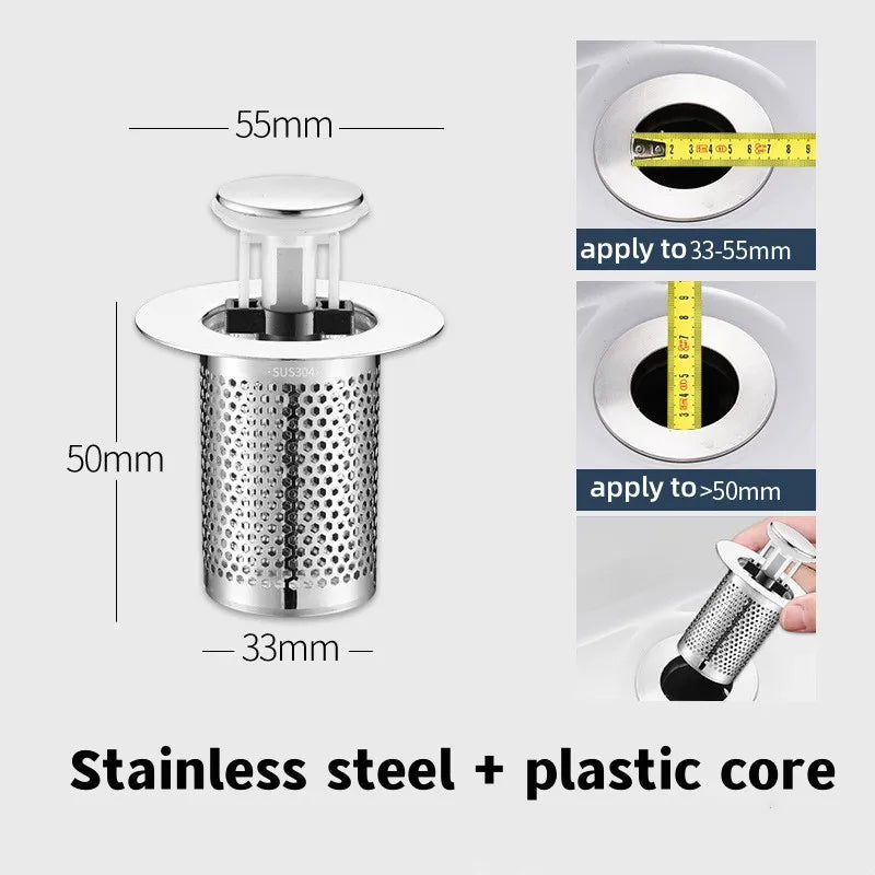 Pop-Up Drain Stopper Basin Hair Catcher Stainless Steel Filter Anti-Odor Fall 2026 Household Upgrade