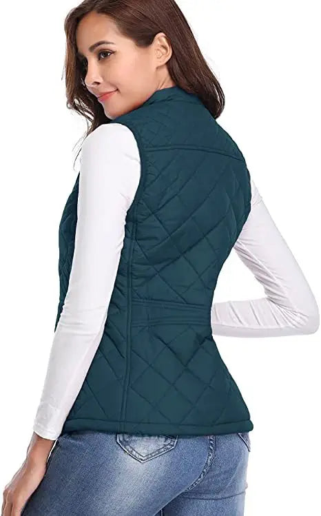Light Women Quilted Vest - Stand Collar Cotton Winter