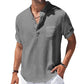 Men's Summer Shirt, Breathable Cotton and Linen Blend with Henry Collar, Lightweight and Casual Fit-3
