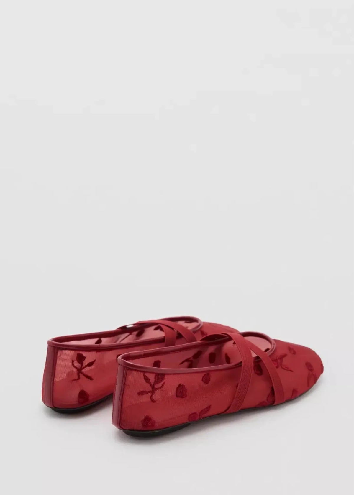 Light Women Ballet Flats - Mary Jane, Embroidered Mesh