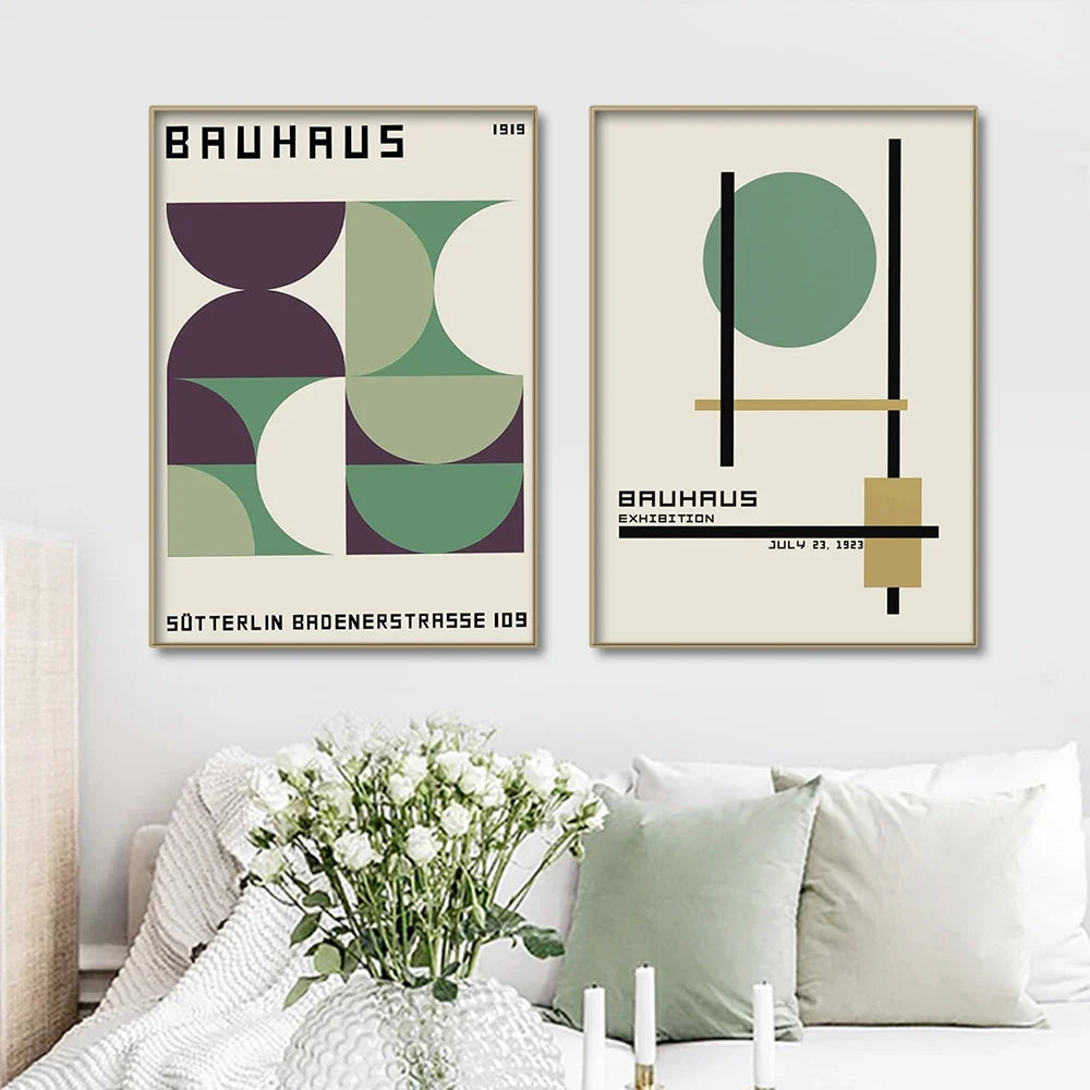 Bauhaus Green Minimalist Wall Art Canvas Print Water-Resistant