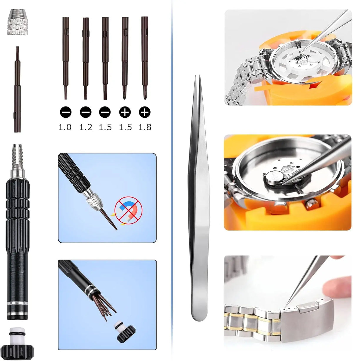 Watch Repair Device Kit All In One 32-Piece Kit Fall 2026 DIY Repair Kit With Screwdrivers Case Opener Tweezers