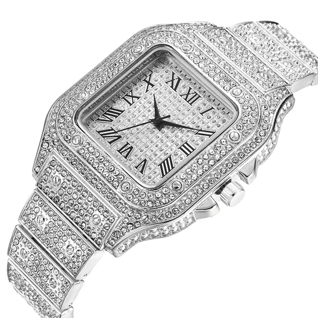 Watch Gold Rhinestone Bracelet Unisex Wristwatch Holiday 2025 Sparkling Quartz Statement Gift