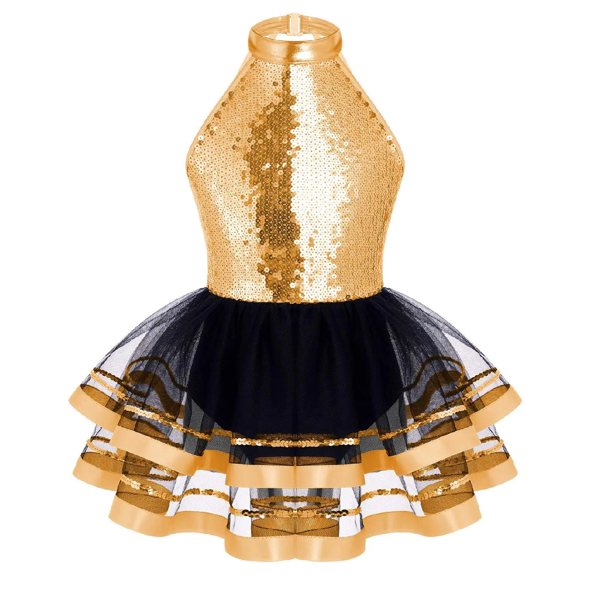 Light girls' leotard - sequined skirted tutu, polyester, for ballet and dance performances