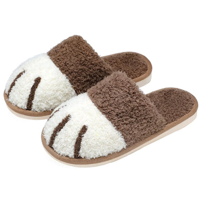 Plush, cozy women's slippers - cat paw design, memory foam insole, indoor winter lounging