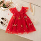 Light flowy girls' dress - knee-length tulle, floral print, polyester, for weddings