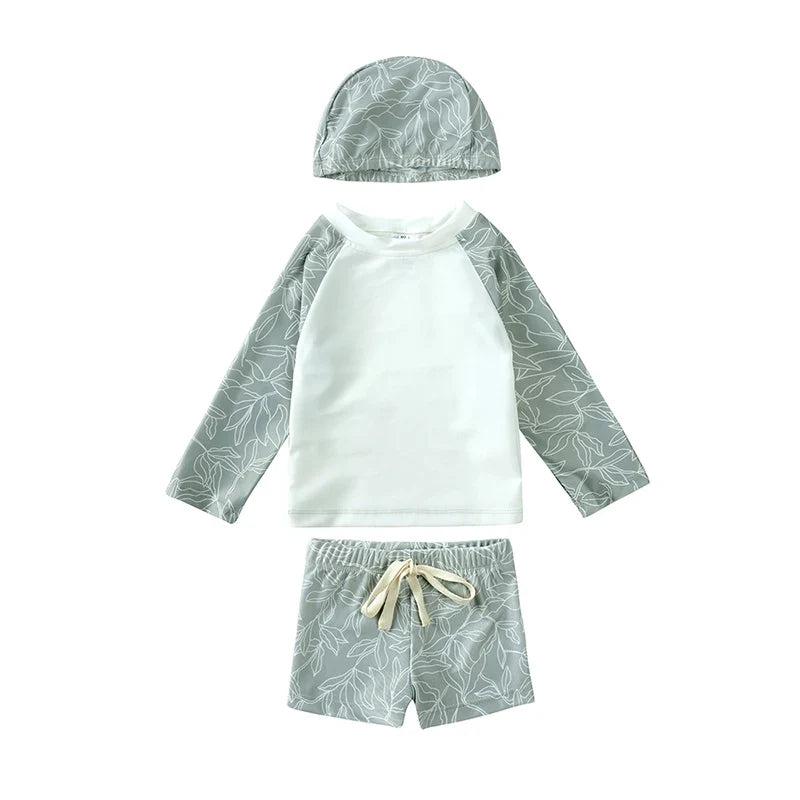 Long-Sleeve Rash Guard Top, Shorts, Polyester, Summer Beachwear – Fast-dry Unisex Baby Swimwear 2-Piece Kit