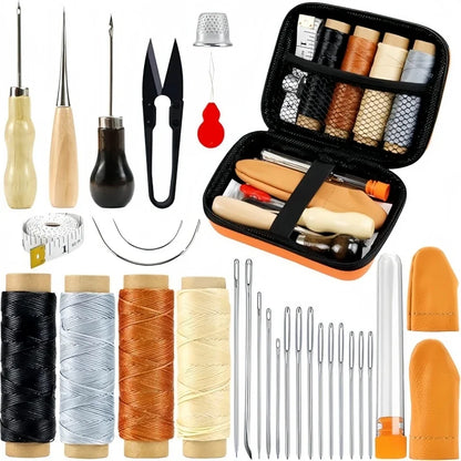 Leather Sewing Kit Orange All-in-One Leather Stitching Tools Kit Fall 2026 Upholstery Repair DIY Project