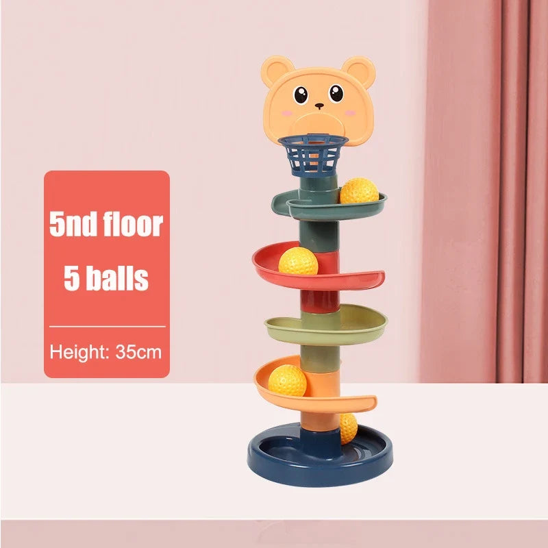 Rolling Montessori Ball Tower Toy - Educational Stacking Game for Infants, Finger Skill Development, Rotating Track Fun
