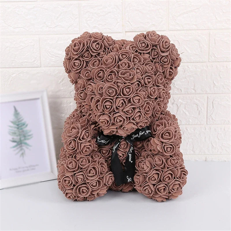 Rose Faux Teddy Bear with Gift Box and Lights - Romantic Anniversary or Valentine's Day Gift, Wedding Decor