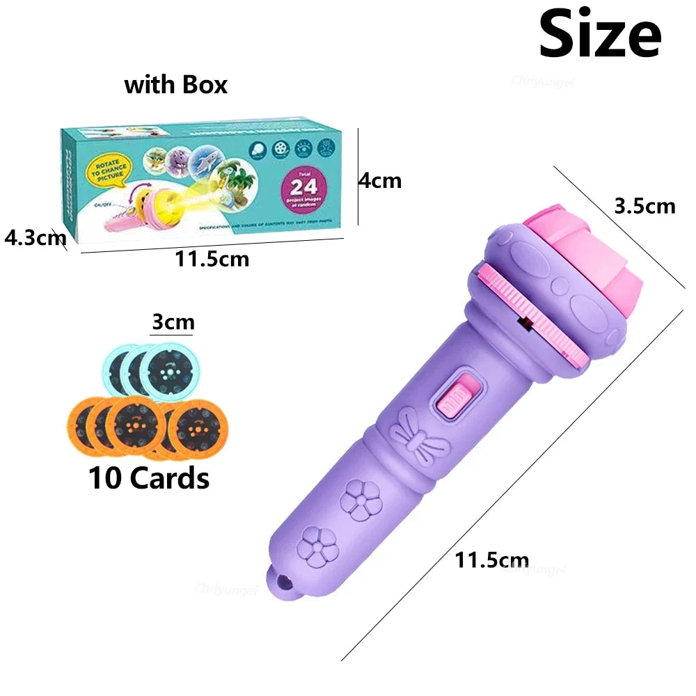 Creative Cartoon Flashlight Projector Kit for Kids - 10 Cards with 80 Patterns, Great Bedtime Story Companion