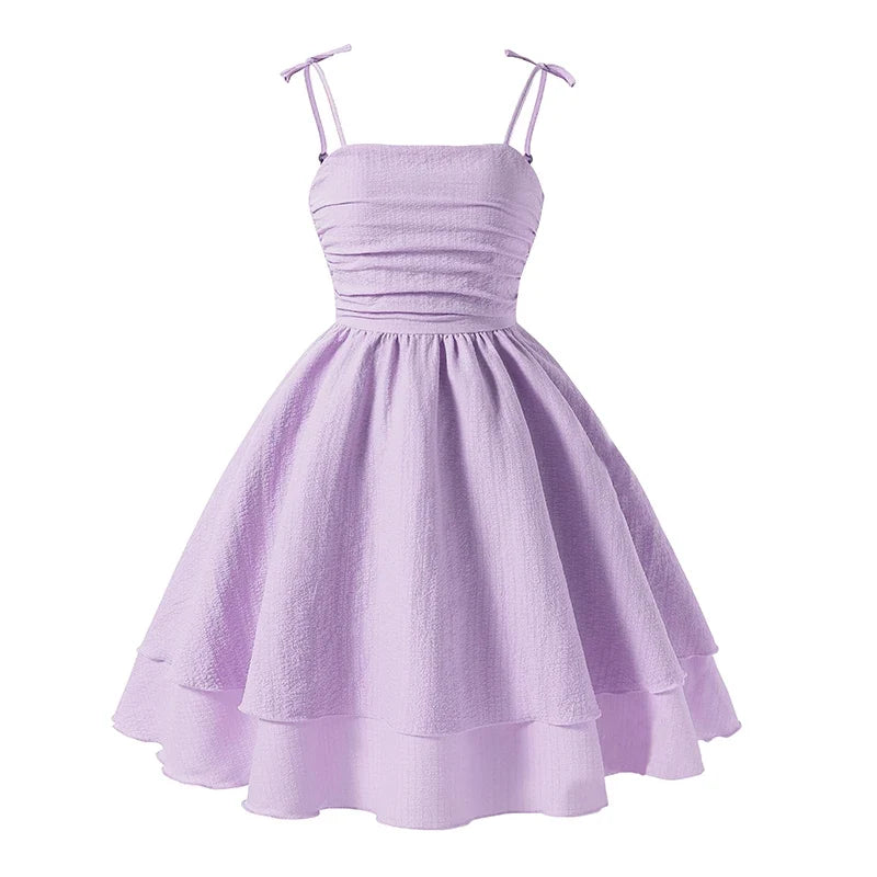 Light Girls' Dress - Tiered Sling Dress, Polyester Elastane, For Birthday Party, Pageant, Communion
