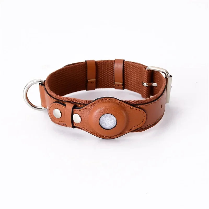 Leather Dog Collar Flexible Padded Pet Collar With AirTag Holder Deluxe Design All-Season Comfort Gift