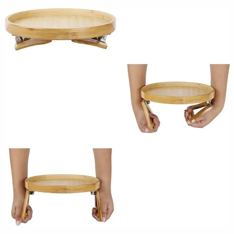 Bamboo Sofa Arm Tray Travel-Friendly Couch Armrest Snack Holder