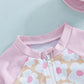 Light Sturdy Toddler Girl Rash Guard Swimsuit - Long Sleeve Floral Flamingo Print, Polyester Elastane, Beachwear
