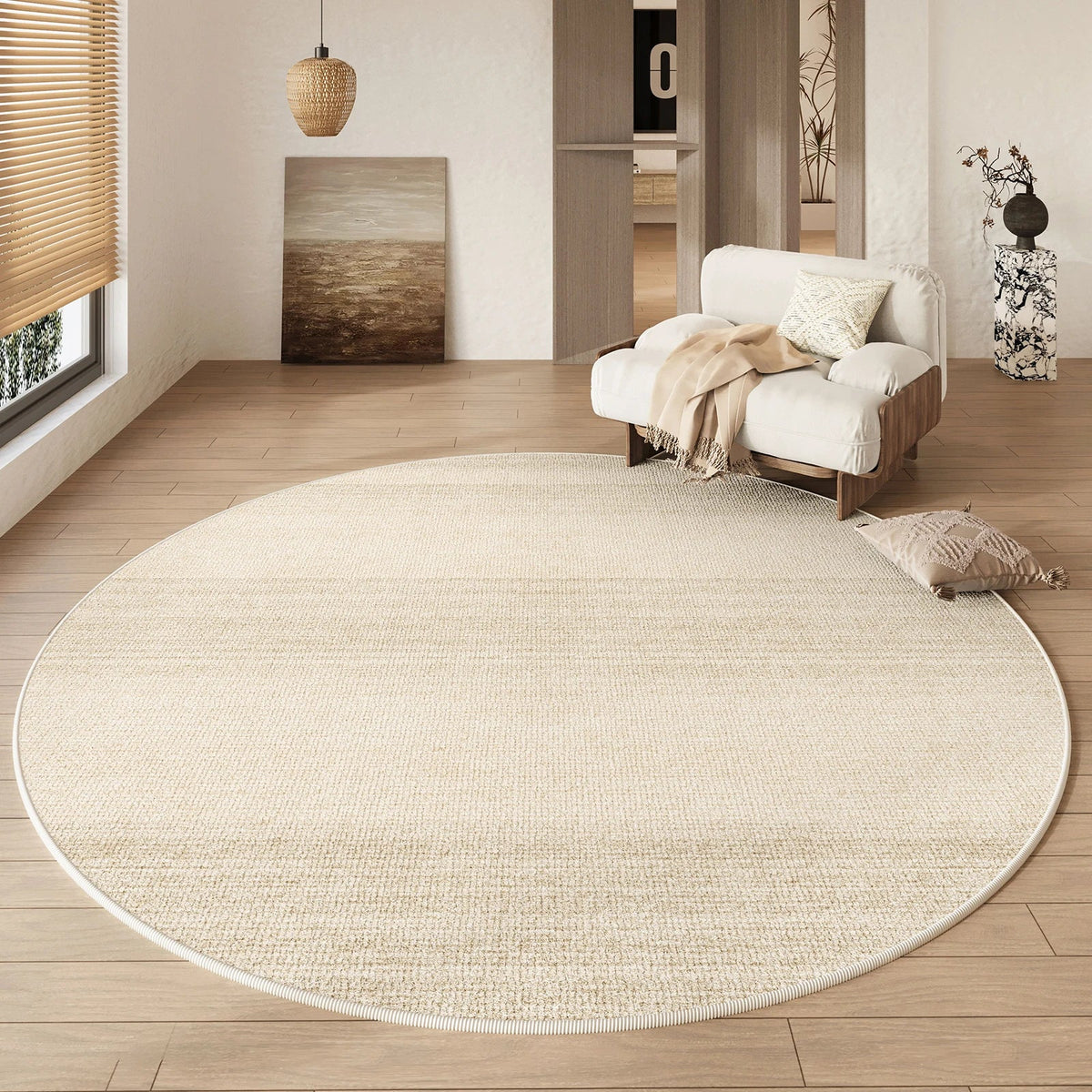 Round Rug Cream Wabi Sabi Deluxe Non Slip Water-Resistant