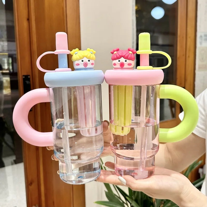 Straw Cup 900ml Cartoon Cute Travel-Friendly Water Cup Summer 2025 Large Capacity High Temperature Resistant Outdoor