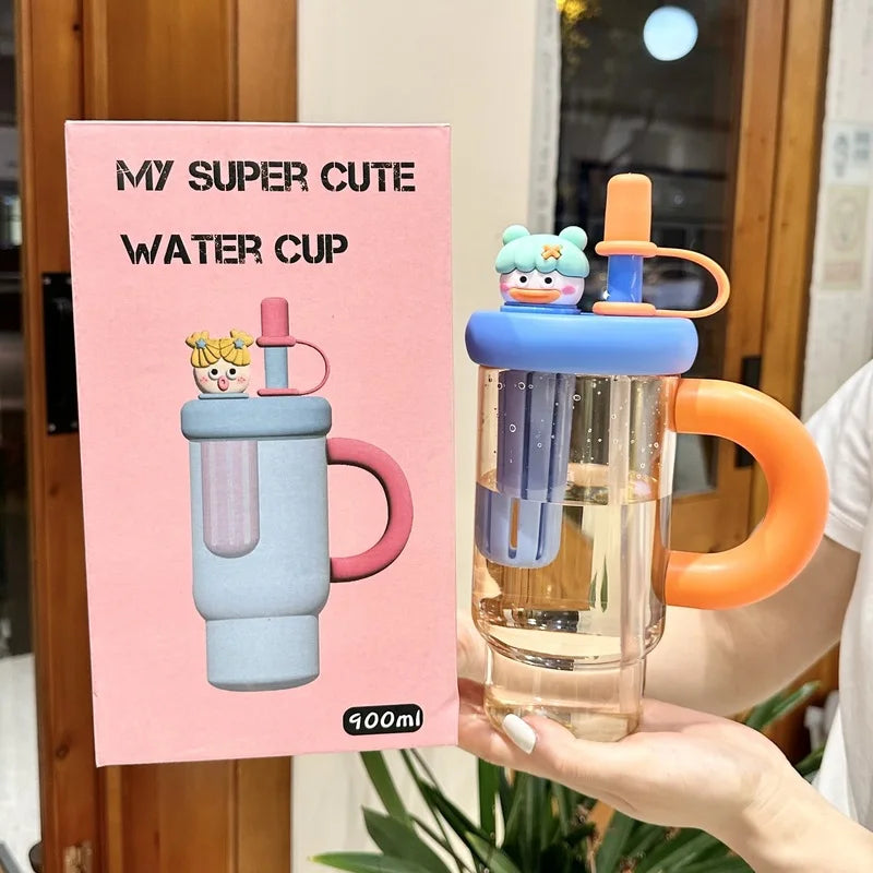 Straw Cup 900ml Cartoon Cute Travel-Friendly Water Cup Summer 2025 Large Capacity High Temperature Resistant Outdoor