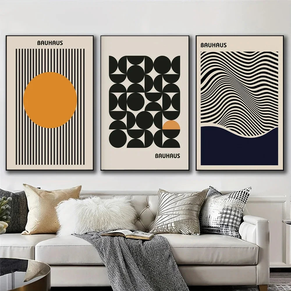 Contemporary Bauhaus Patterned Wall Art Prints Three Piece Kit