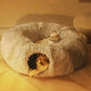 Cat Plush Bed with Tunnel - Fluffy Donut Cat Bed for Indoor Cats, Cozy Multifunctional Tunnel with Peephole