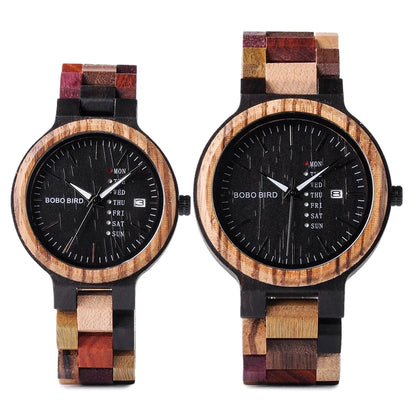 Couple Wooden Watches Handmade Quartz Date Unisex Display