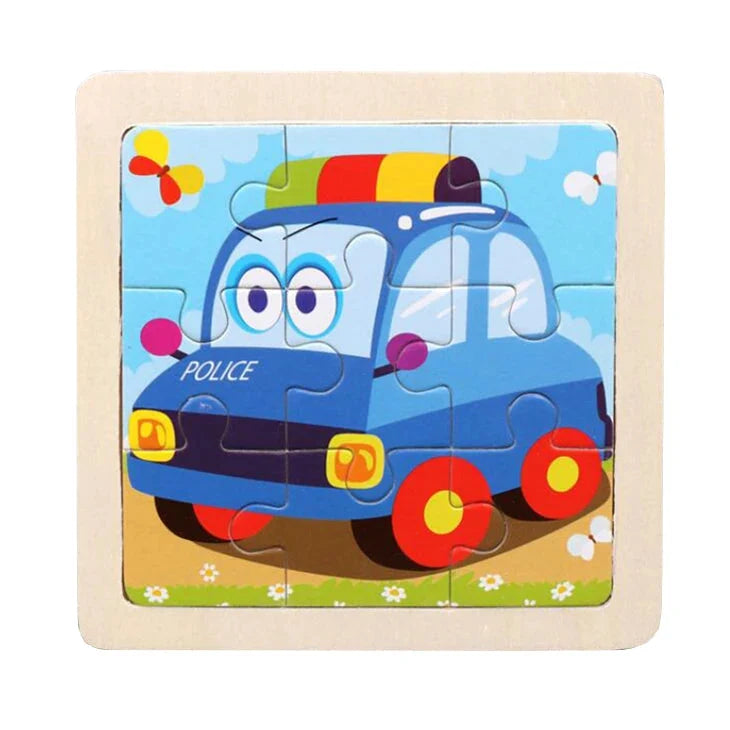 Wooden Kids Jigsaw Puzzle - Montessori Cartoon Animal Vehicle Educational Toy for Children