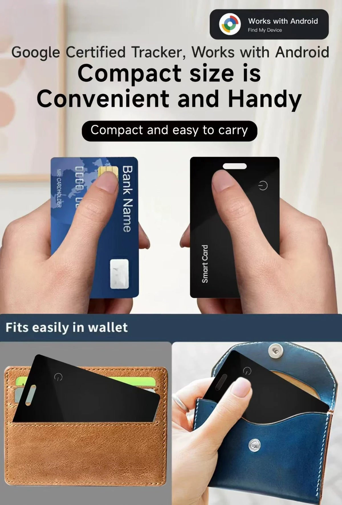 Cordless Battery-Powered Android Item Locator 2026 – Smart Wallet Tracker Card IP68 Water-Resistant
