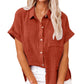 Shirt Linen Short Sleeve Casual Loose Fit Blouse Fresh Sweet Style Polyester Fabric