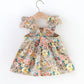 Plush Baby Girl Dress - Timeless Floral Flutter Sleeves, Polyester, With Crossbody Bag, For Ages 0-3
