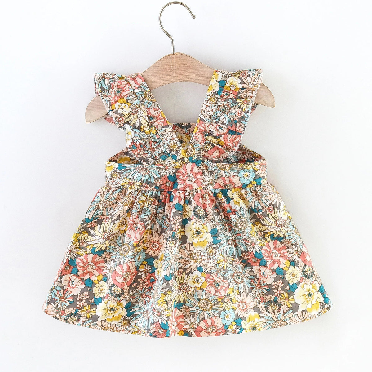 Plush Baby Girl Dress - Timeless Floral Flutter Sleeves, Polyester, With Crossbody Bag, For Ages 0-3